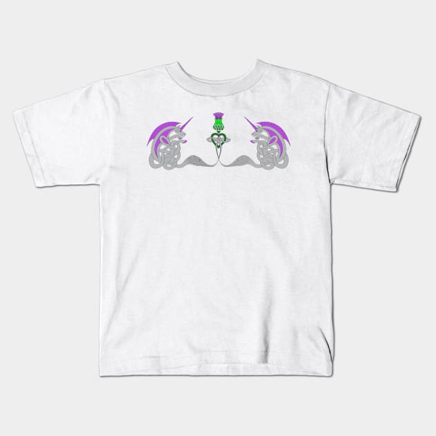 Celtic unicorns and thistle Kids T-Shirt by Kyttsy Krafts